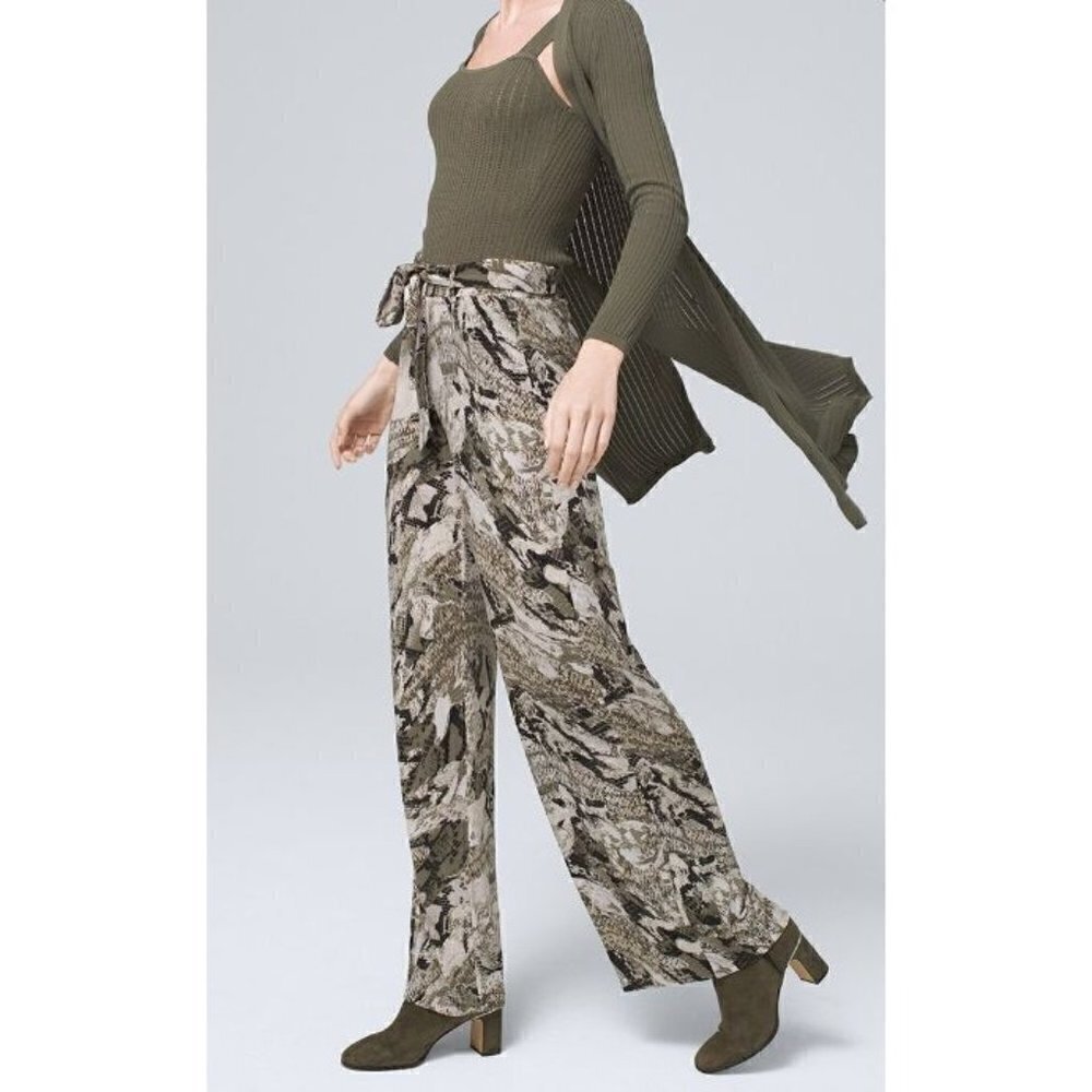 White House Black Market WHBM Camo Print Jersey Wide Leg Pants M